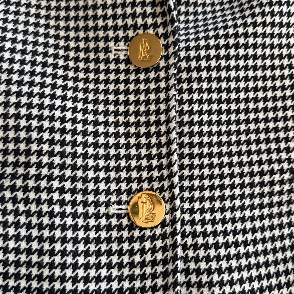 RALPH LAUREN Black and White Houndstooth Lined Gold Button Blazer, Size 10 - Picture 5 of 10